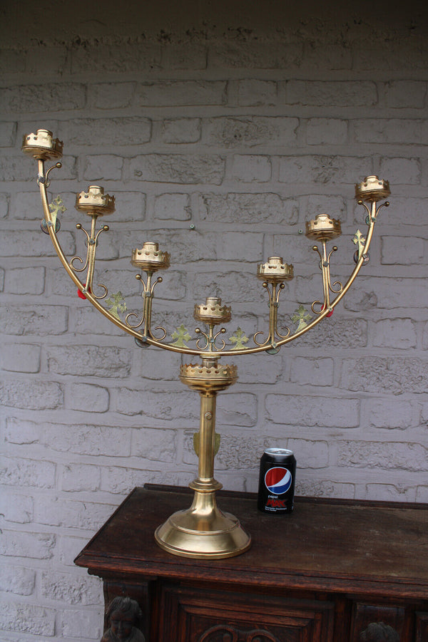 Antique neo gothic brass Stones Church candelabras candle holder