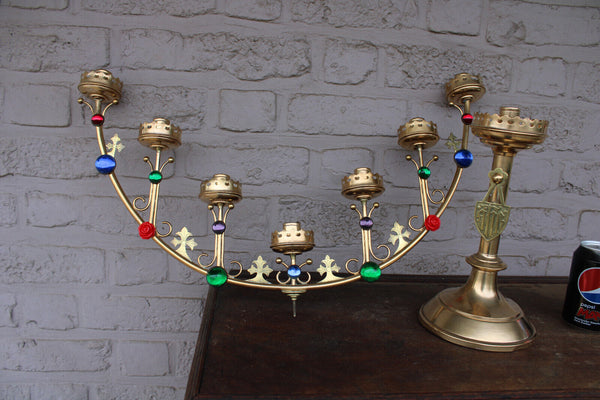 Antique neo gothic brass Stones Church candelabras candle holder