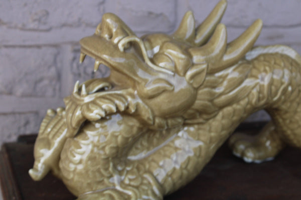 XL Vintage 1970 faience porcelain chinese dragon statue figurine