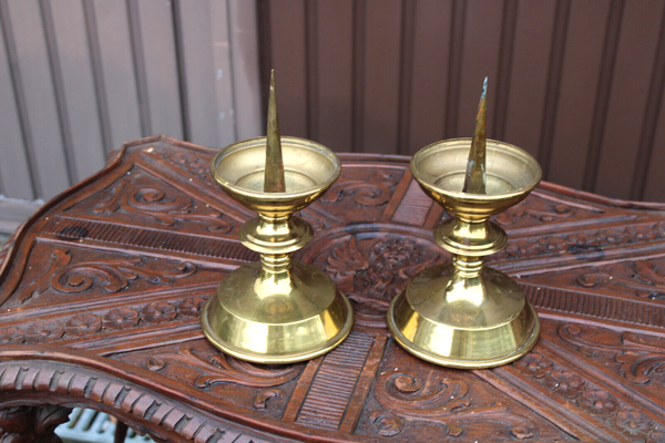 PAIR antique bronze candle holders church altar