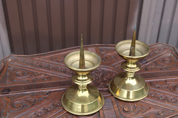 PAIR antique bronze candle holders church altar