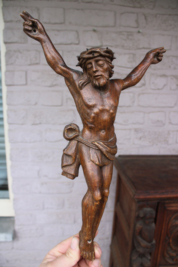 Antique french wood carved corpus christ statue figurine religious