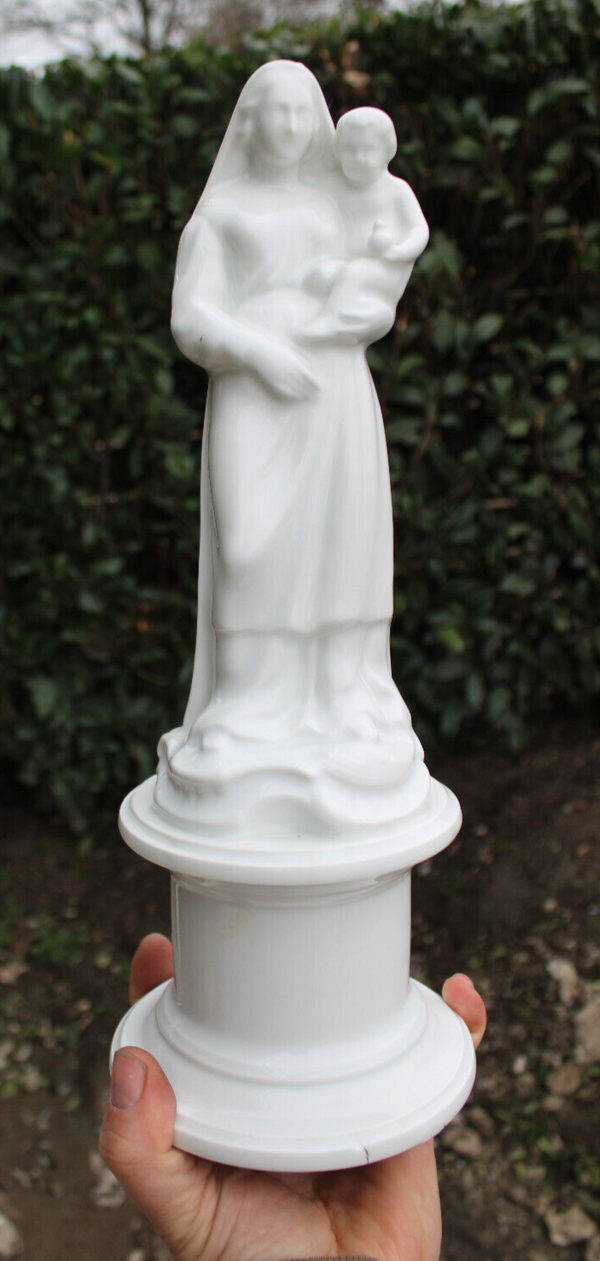 Antique french white porcelain large madonna statue figurine