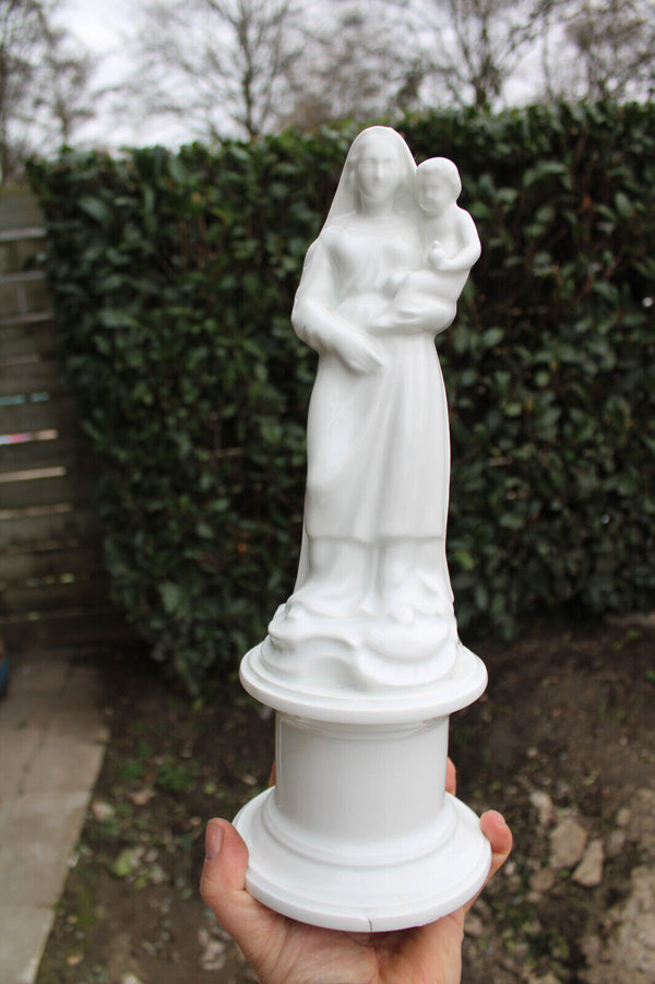 Antique french white porcelain large madonna statue figurine