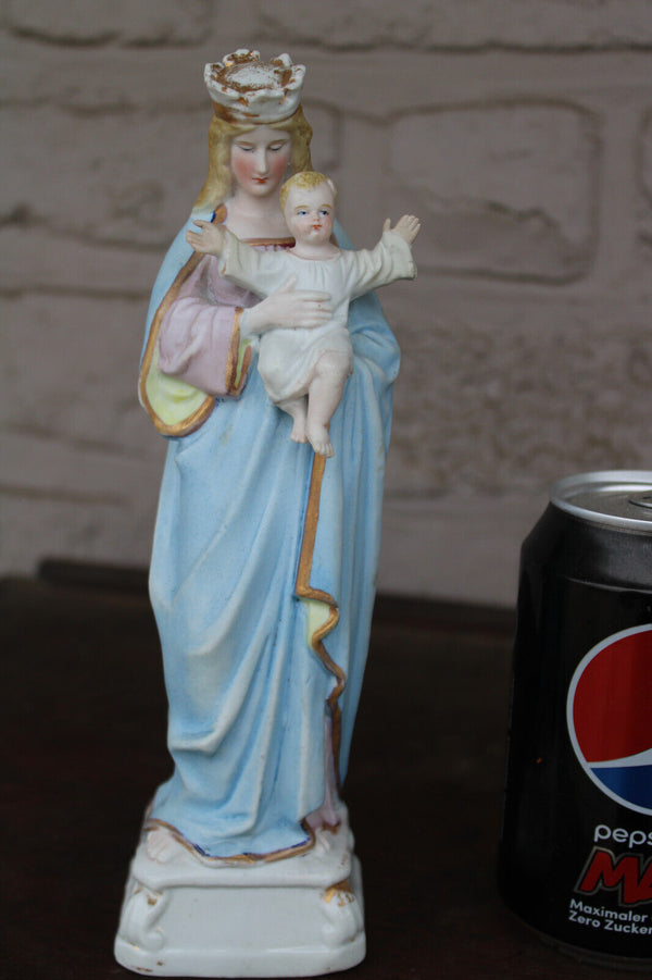 Antique vieux andenne bisque porcelain madonna statue figurine