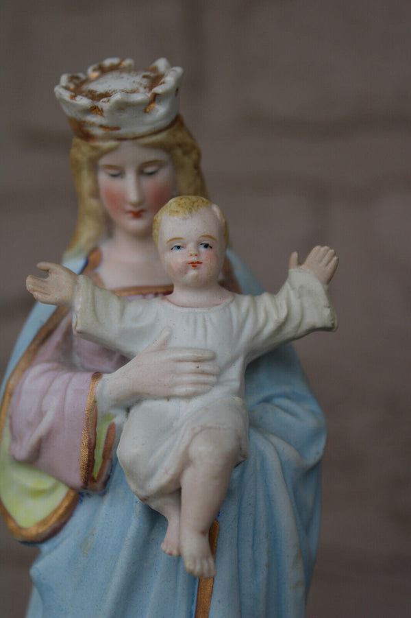 Antique vieux andenne bisque porcelain madonna statue figurine