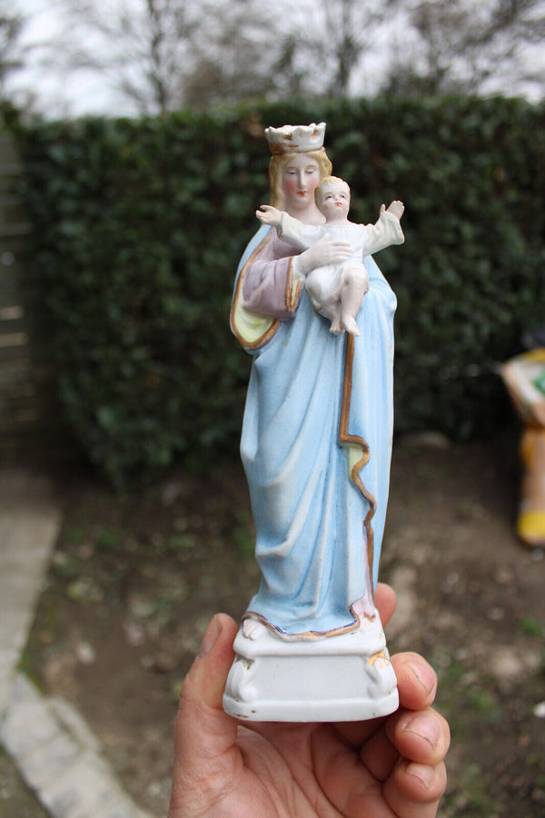 Antique vieux andenne bisque porcelain madonna statue figurine