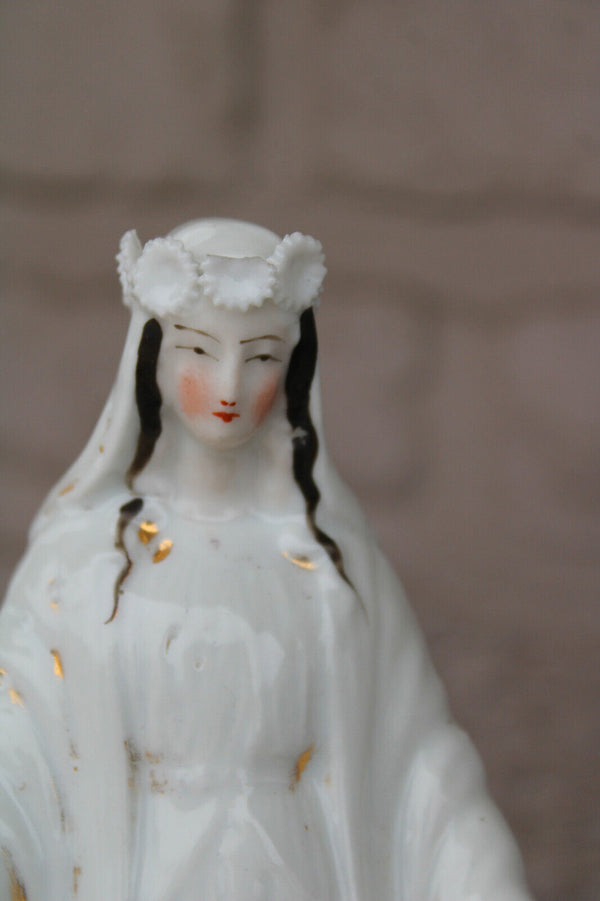 Antique vieux paris porcelain madonna figurine statue religious