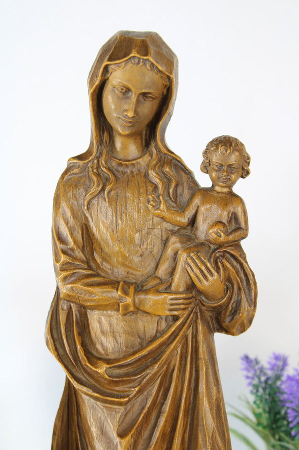 Vintage flemish madonna child snake religious statue sculpture