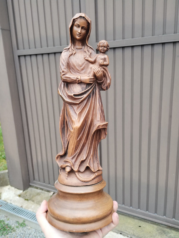 Vintage flemish 70s madonna figurine statue on wood base