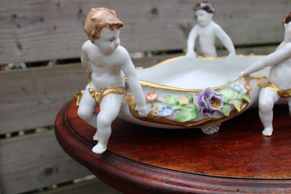 LARGE capodimonte porcelain centerpiece putti cherub figurines floral