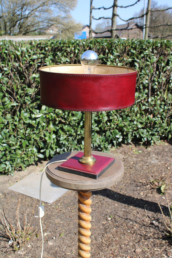 Jacques adnet Leather burgundy dark leather table lamp 60s