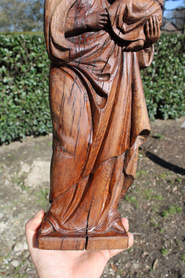 Antique flemish wood carved madonna child statue figurine