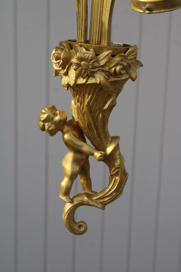 Vintage bronze putti cherub figural 3 arm chandelier lamp rare