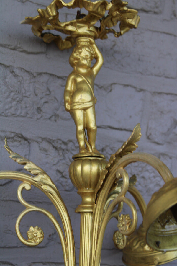 Vintage bronze putti cherub figural 3 arm chandelier lamp rare