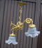 Vintage brass   putti cherub angel chandelier lamp rare glass shades