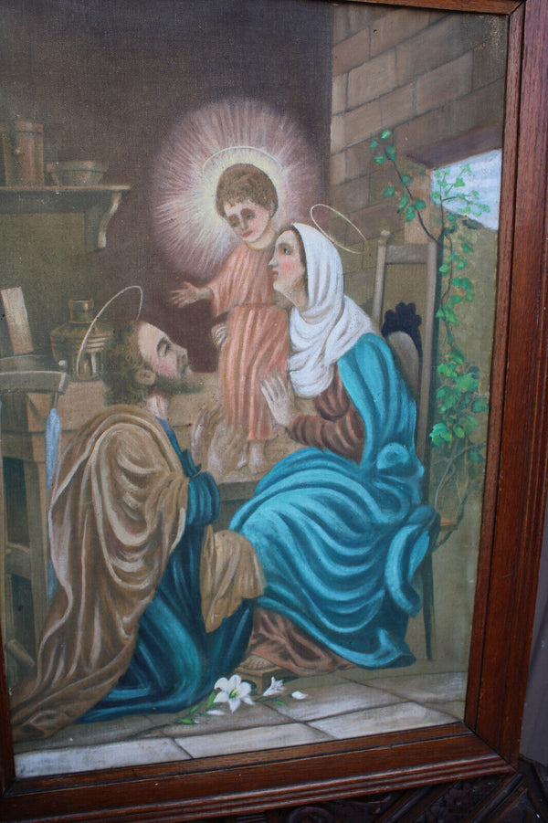 antique oil canvas holy family painting religious 19thc