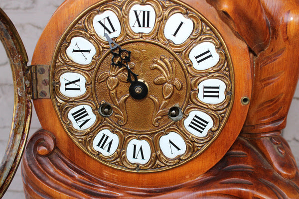 Vintage wood carved pierrot figural clock FHS movement