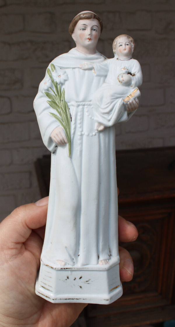 Antique french vieux paris porcelain bisque saint anthony child statue figurine