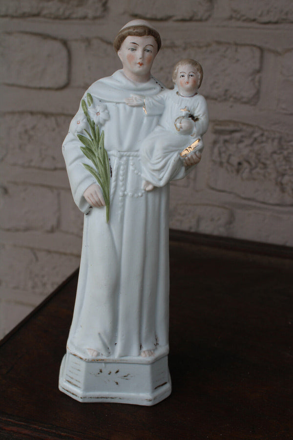 Antique french vieux paris porcelain bisque saint anthony child statue figurine