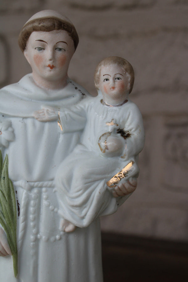 Antique french vieux paris porcelain bisque saint anthony child statue figurine