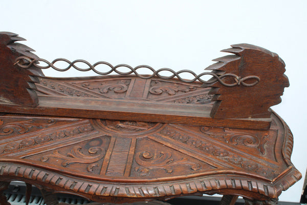 Antique Wood carved indian head chief statue chain rare 1930s