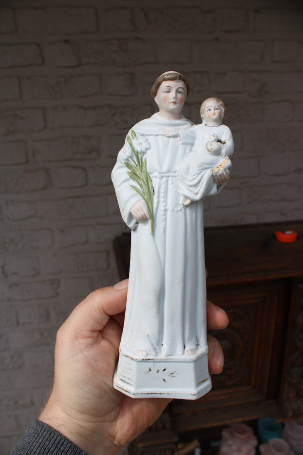 Antique french vieux paris porcelain bisque saint anthony child statue figurine