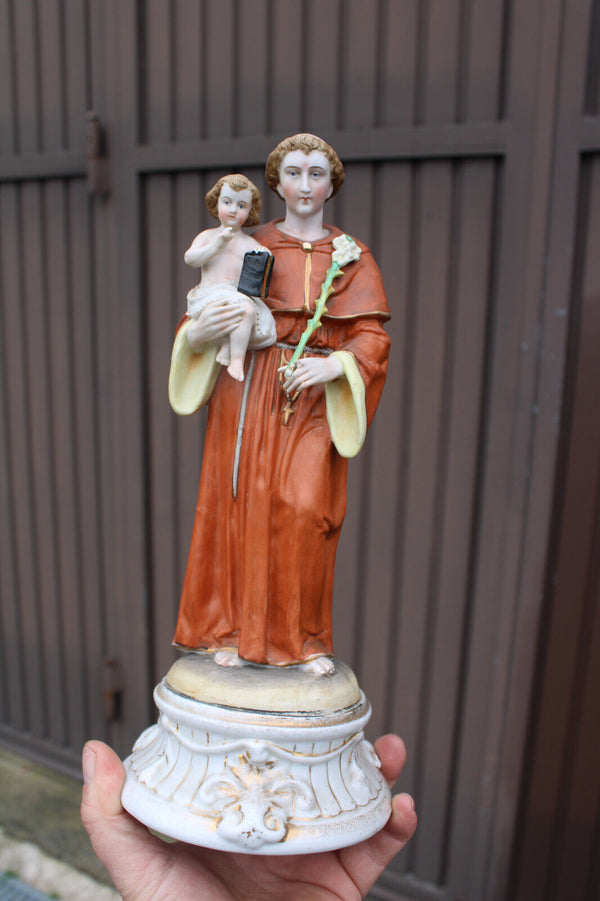 Antique vieux paris porcelain bisque statue saint anthony