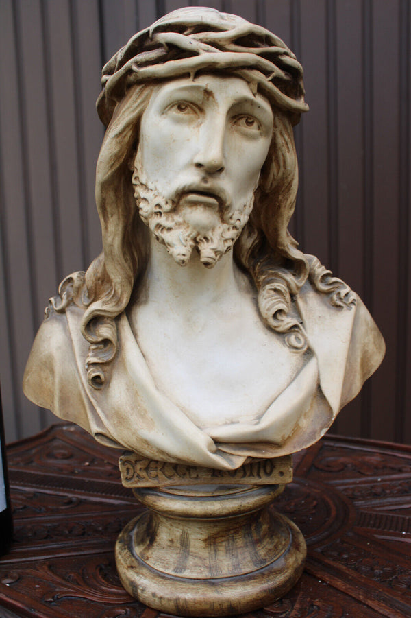 Antique rare ceramic large ECCE HOMO bust jesus statue sculpture religious