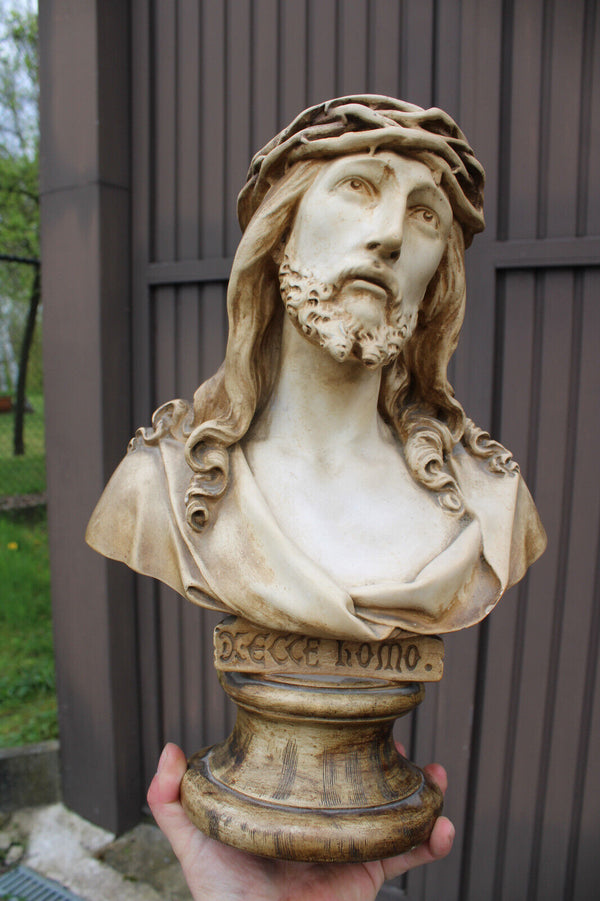 Antique rare ceramic large ECCE HOMO bust jesus statue sculpture religious