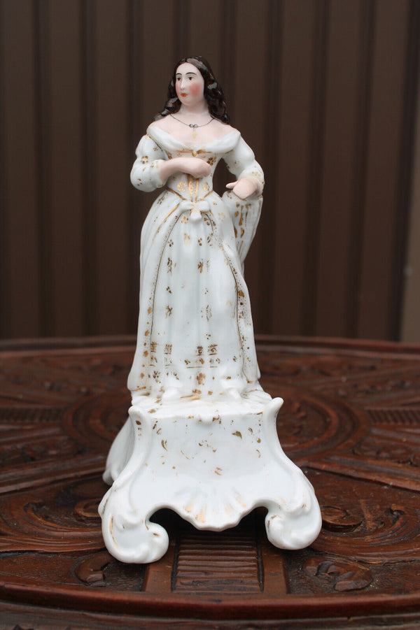 Antique 19thc vieux paris porcelain lady figurine pique fleur pen holder statue