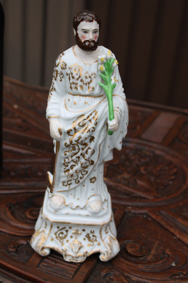 Antique 19thc vieux paris porcelain saint joseph figurine statue religious