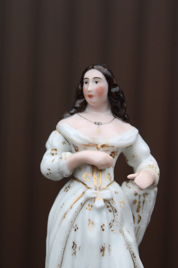 Antique 19thc vieux paris porcelain lady figurine pique fleur pen holder statue