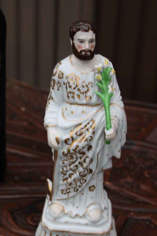 Antique 19thc vieux paris porcelain saint joseph figurine statue religious