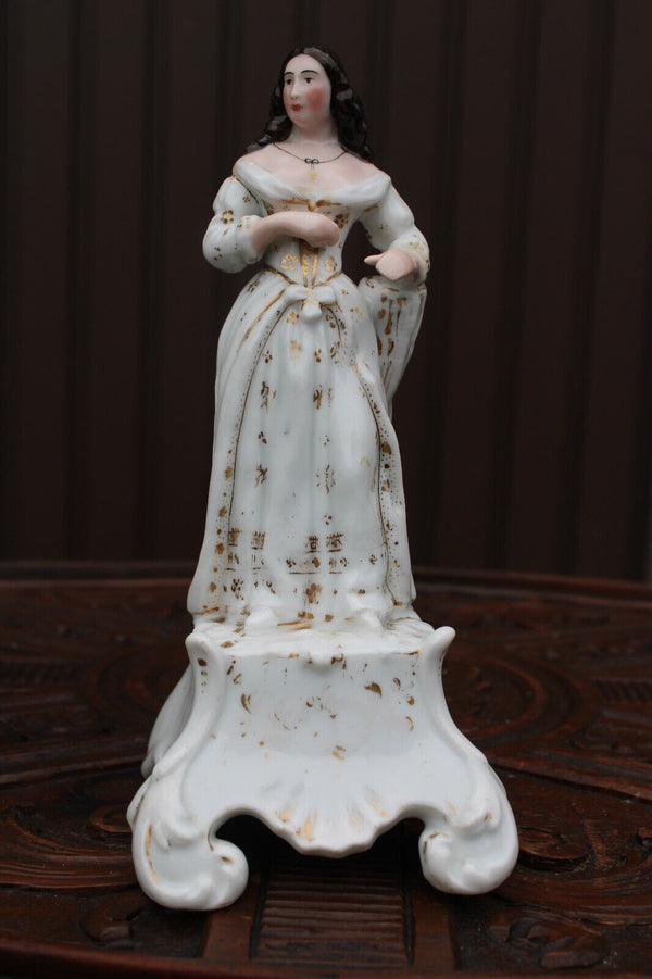 Antique 19thc vieux paris porcelain lady figurine pique fleur pen holder statue