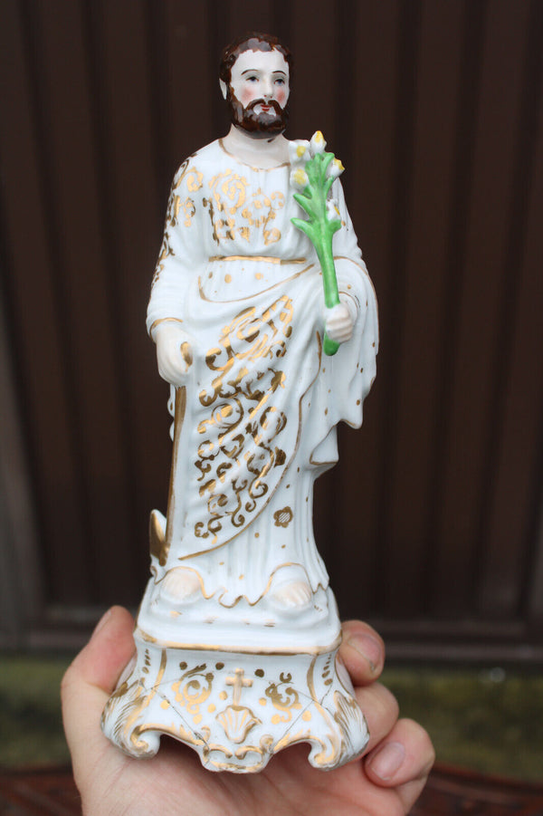 Antique 19thc vieux paris porcelain saint joseph figurine statue religious