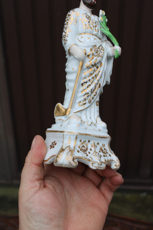 Antique 19thc vieux paris porcelain saint joseph figurine statue religious