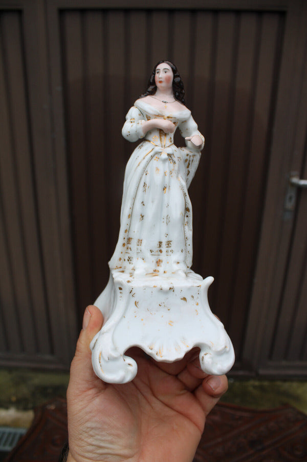 Antique 19thc vieux paris porcelain lady figurine pique fleur pen holder statue