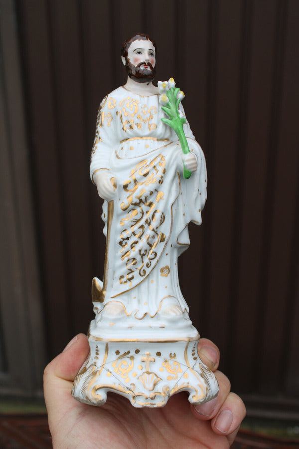 Antique 19thc vieux paris porcelain saint joseph figurine statue religious