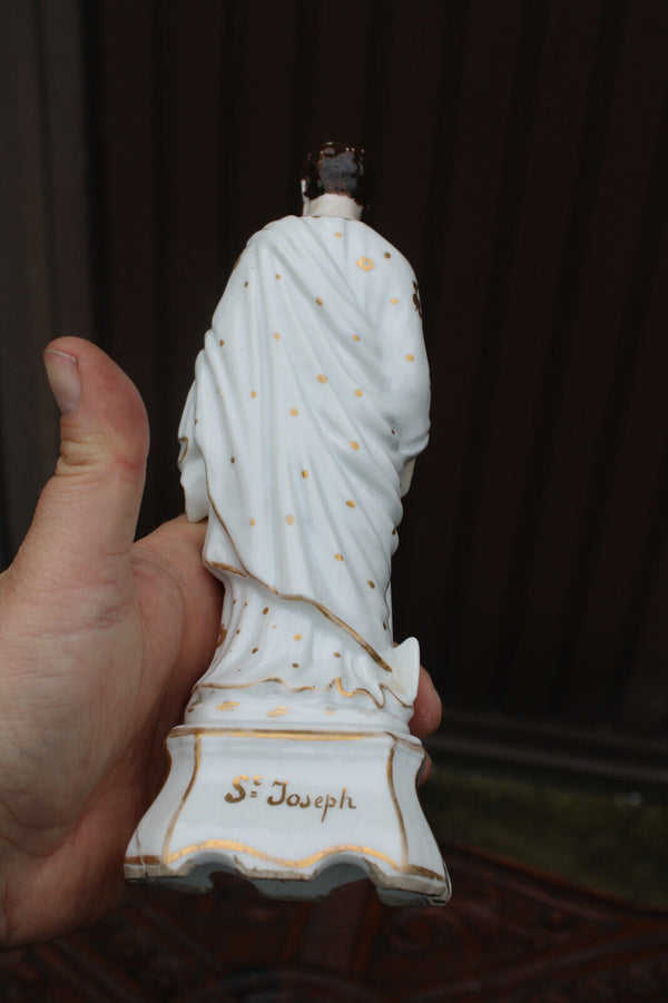 Antique 19thc vieux paris porcelain saint joseph figurine statue religious