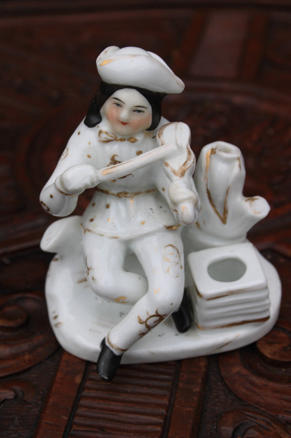 Antique 19thc vieux paris porcelain musician inkwell