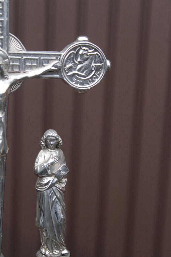 1950 Spelter Belgian Crucifix  4 evangelists Calvary magdalena Johannes figurine