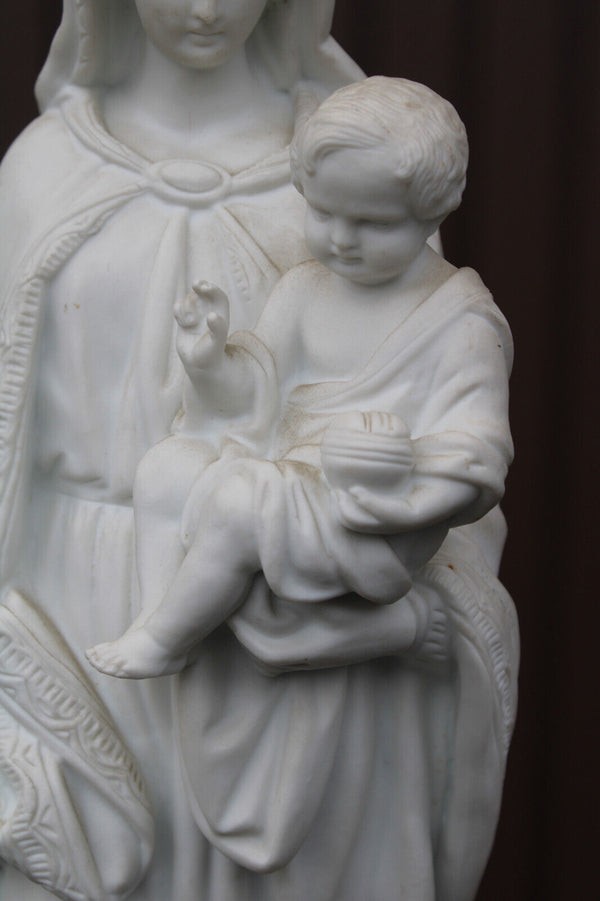 Antique french XL bisque porcelain madonna child figurine statue