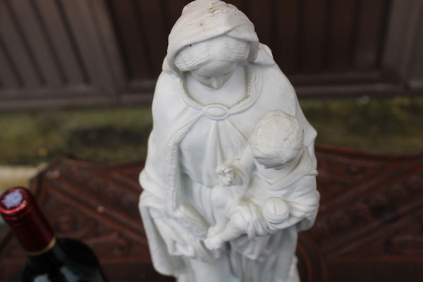 Antique french XL bisque porcelain madonna child figurine statue