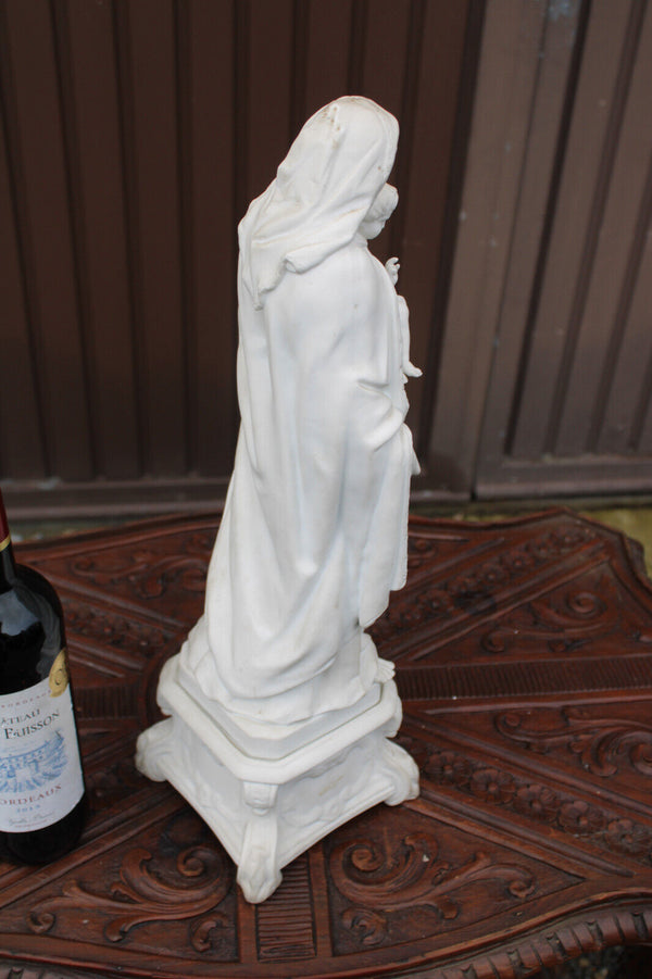 Antique french XL bisque porcelain madonna child figurine statue