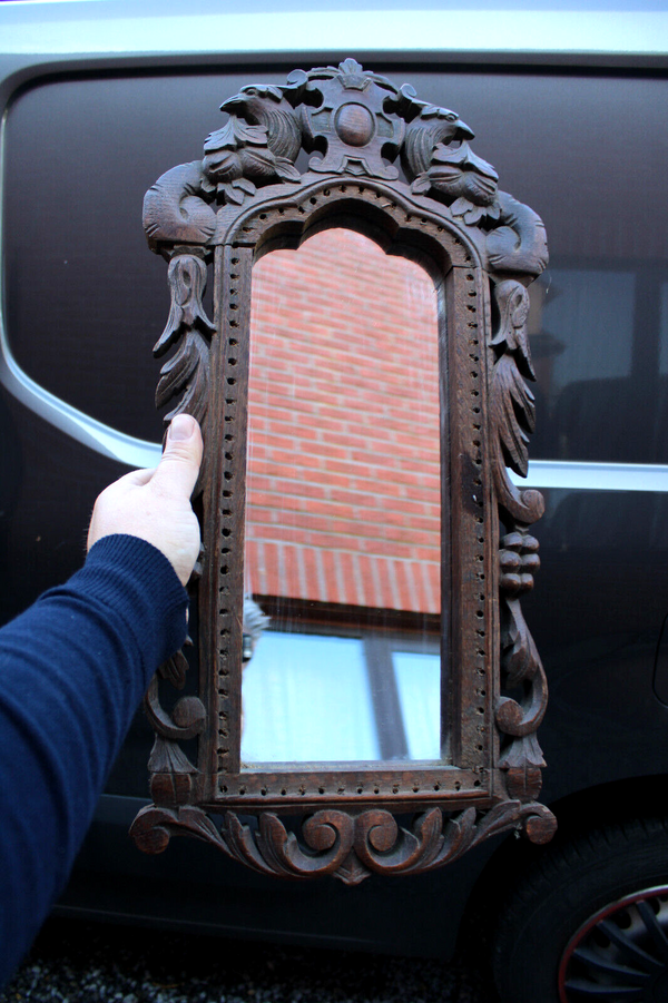 Antique french wood carved frame wall mirror phoenix birds decor