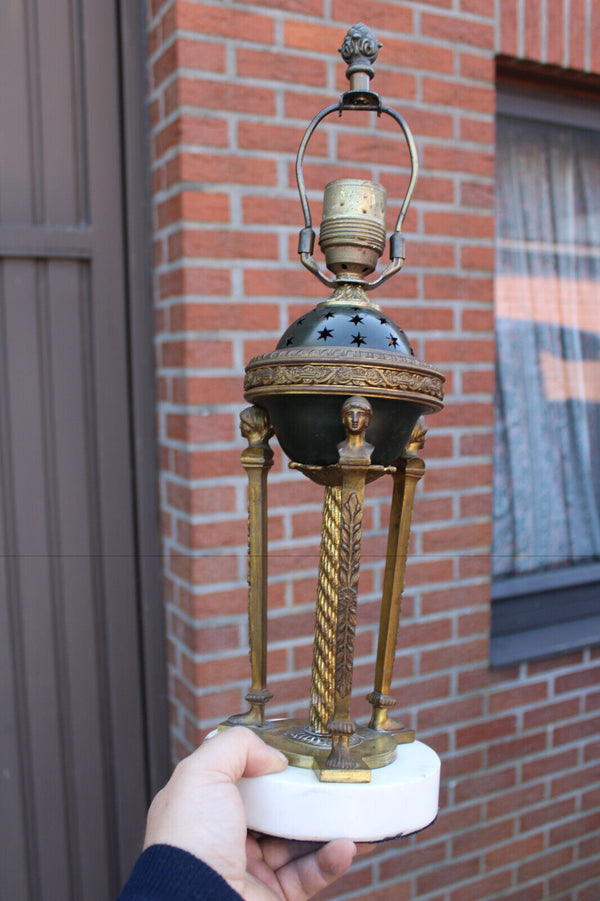 Antique French empire bronze marble table lamp caryatids