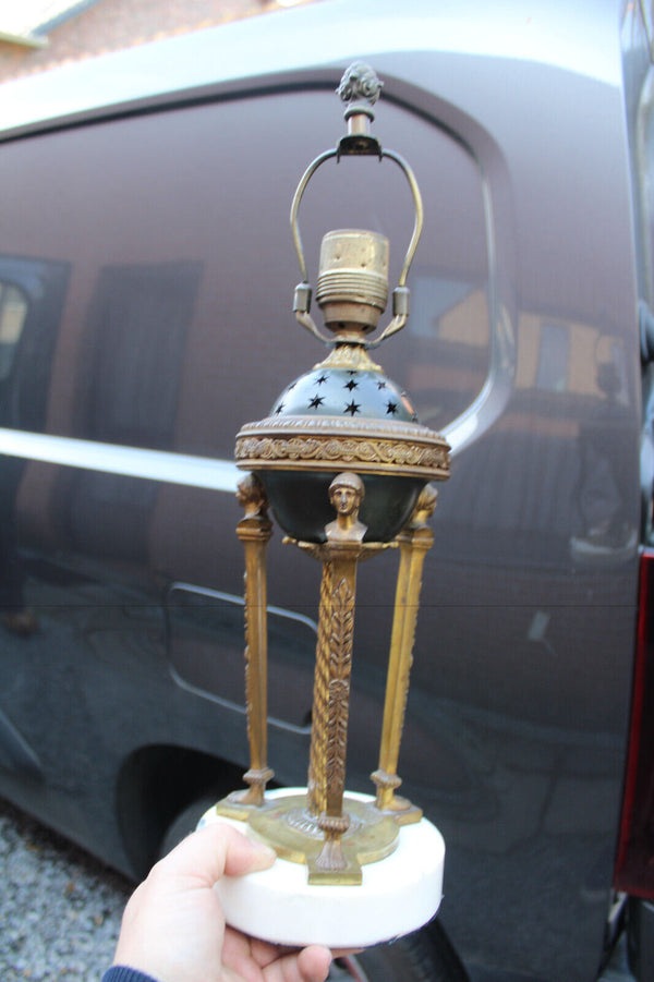 Antique French empire bronze marble table lamp caryatids