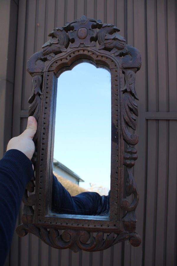 Antique french wood carved frame wall mirror phoenix birds decor