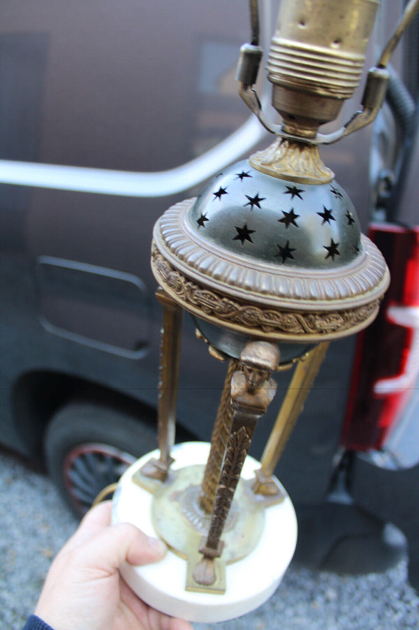 Antique French empire bronze marble table lamp caryatids